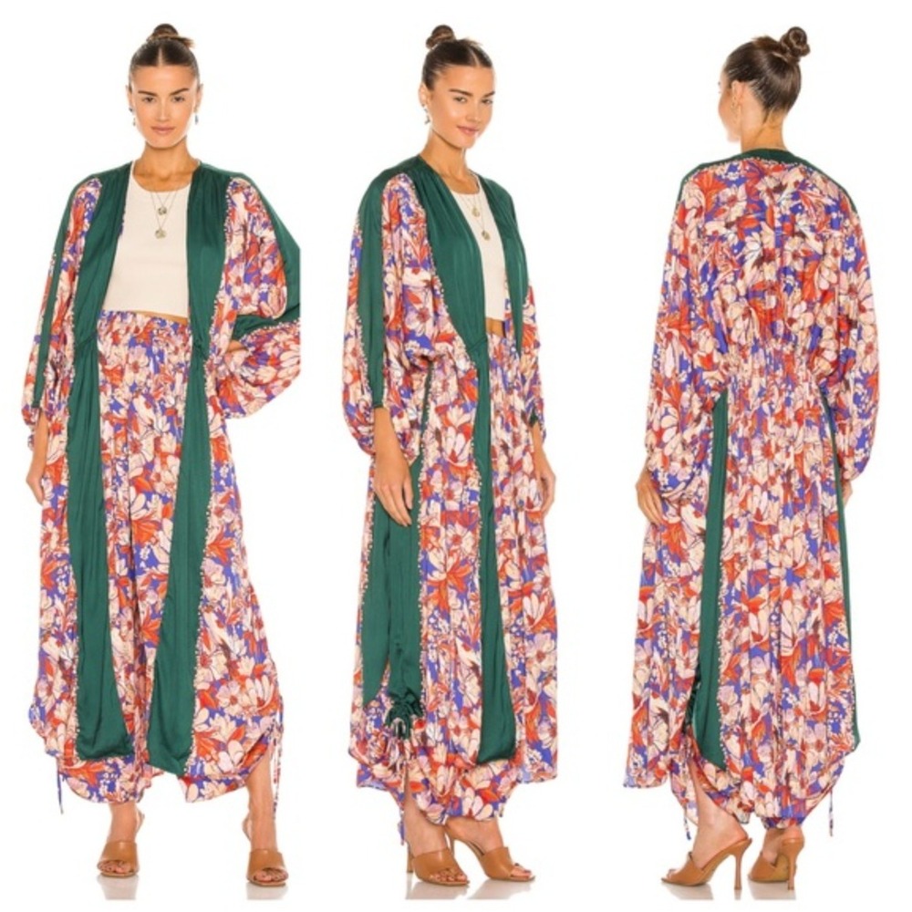 Intimately Free People In Bloom Kimono Floral Maxi Duster Robe Green Red XS